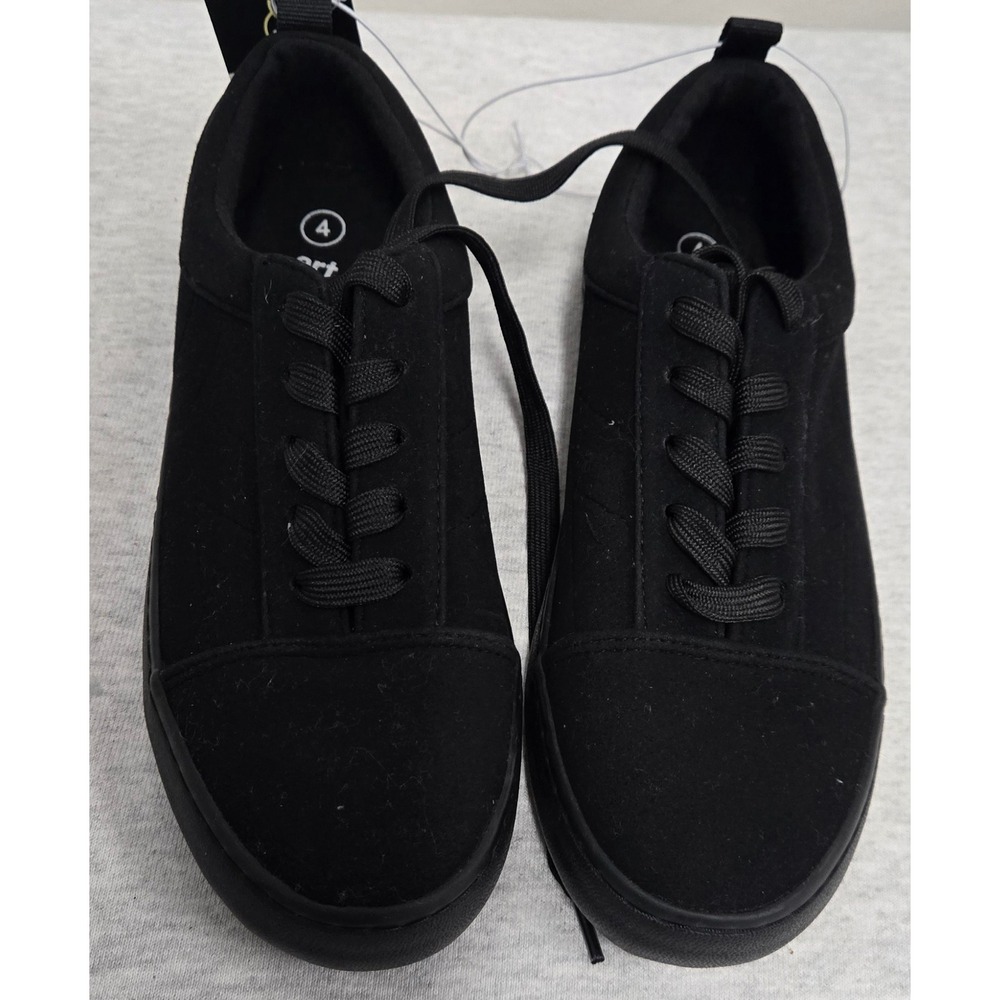 Art Class Kids Black Canvas Low Top Sneakers Size 4 Monochromatic School Shoes